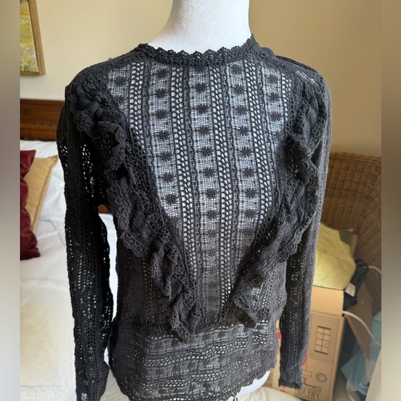 Sezane Black Ruffled Fitted Blouse - Picture 3 of 8